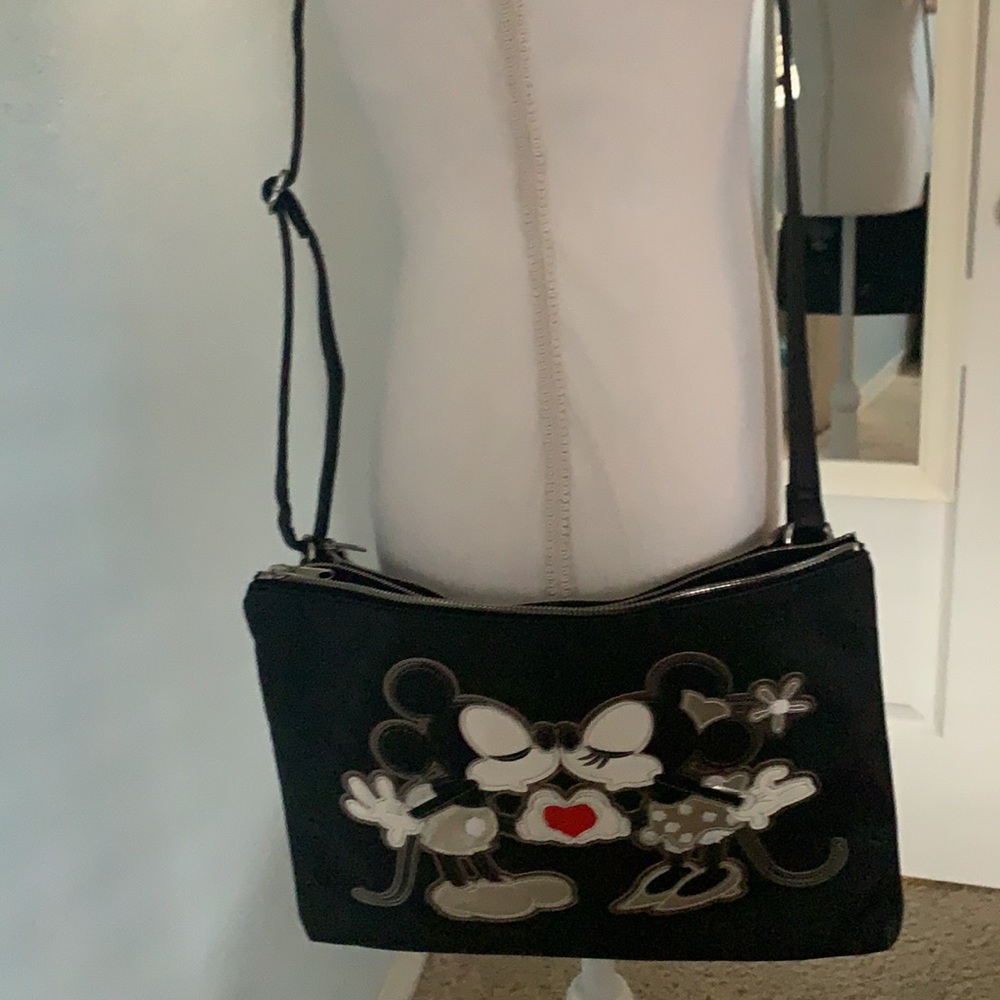 Disney Black Crossbody Bag with Kissing Mickey & Minnie Design